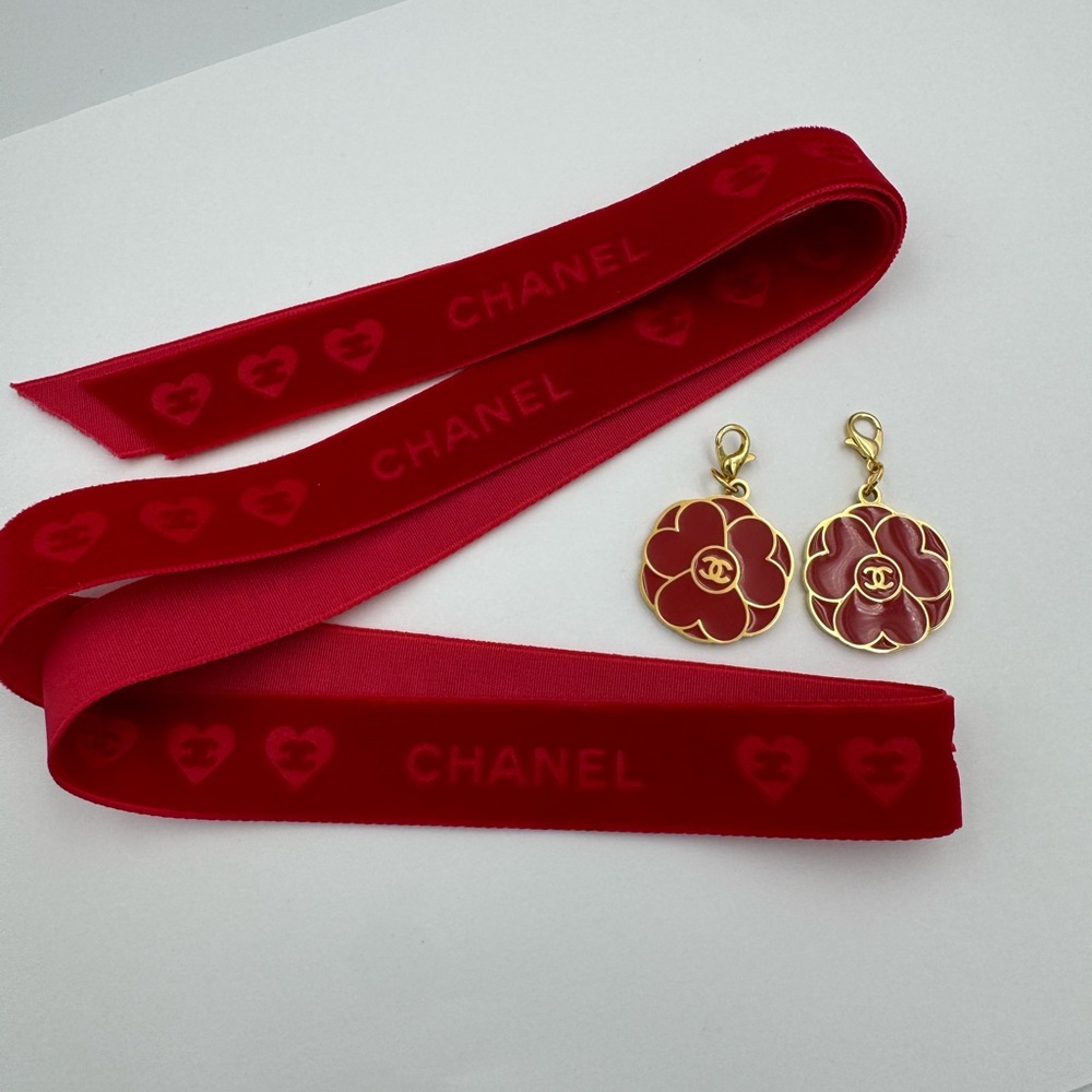 Chanel Valentines Red Flower Charm w/Ribbon